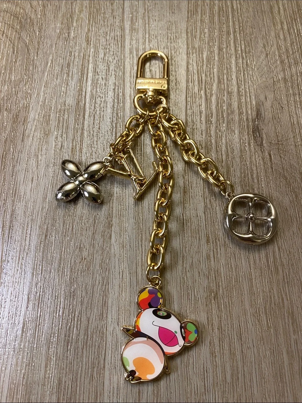 Louis Vuitton x Takashi Murakami Panda Bag Charm Gold/Silver Rare